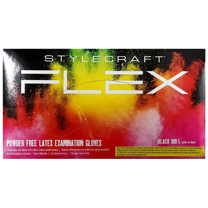 Stylecraft FLEX Powder Free Latex Examination 100 Pcs Gloves Black #SC337 [S to XL Available]