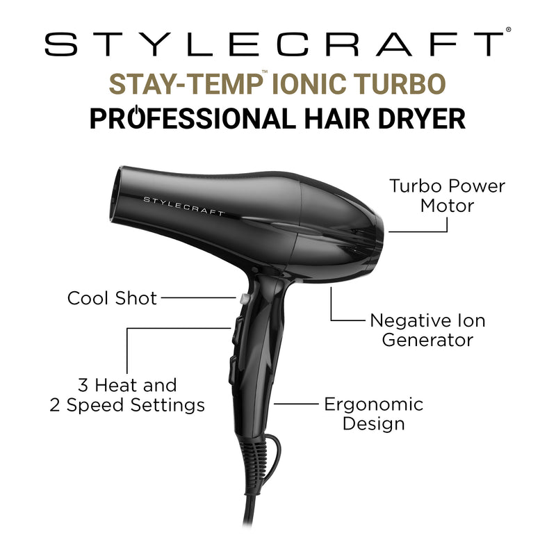 Stylecraft Stay-Temp Ionic Turbo Professional Dryer #SC108B