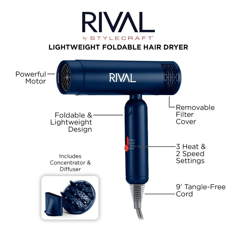 Stylecraft RIVAL Lightweight Foldable Hair Dryer #SC126BL