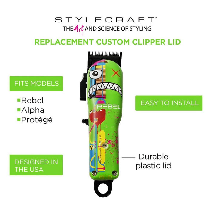 Stylecraft Replacement Radioactive Hair Clipper Lid Compatible with Rebel, Alpha, and Protege Models #SC307G