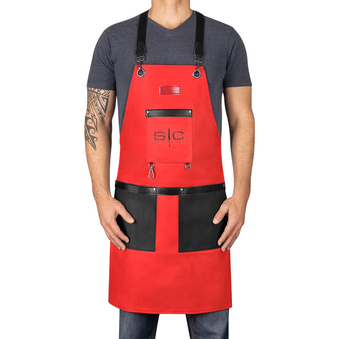 Stylecraft Heavy Weight Waterproof Barber/Salon Hair Cutting Apron Red/Black #SC315R