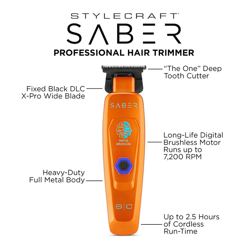 Stylecraft SABER II Professional Metal Clipper & Trimmer - Orange [DUO]
