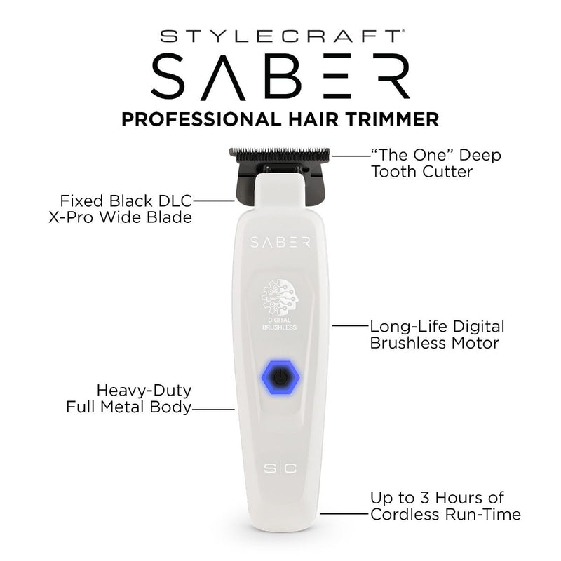 Stylecraft SABER II Professional Metal Clipper & Trimmer - White [DUO]