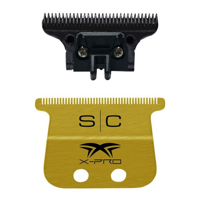 Stylecraft Replacement Fixed Gold Titanium X-Pro Wide Hair Trimmer Blade with Black Diamond Carbon DLC Deep Tooth Cutter Set #SC517G