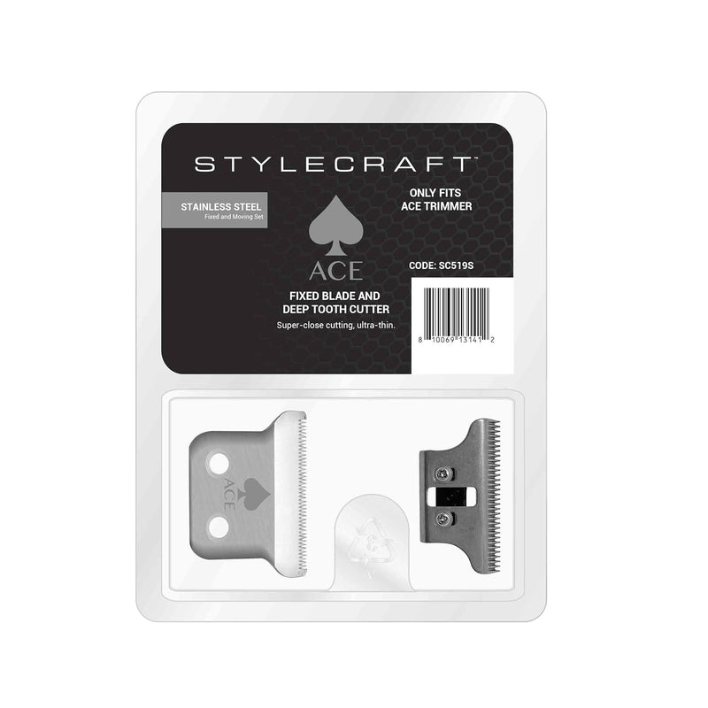 Stylecraft Replacement Fixed Stainless Steel Ace Trimmer Blade with Stainless Steel Deep Cutter Set #SC519S
