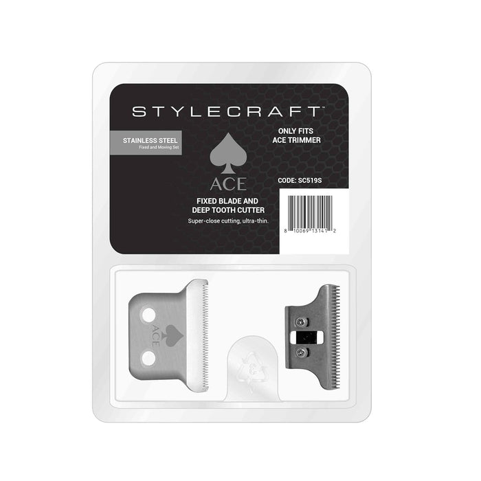 Stylecraft Replacement Fixed Stainless Steel Ace Trimmer Blade with Stainless Steel Deep Cutter Set #SC519S