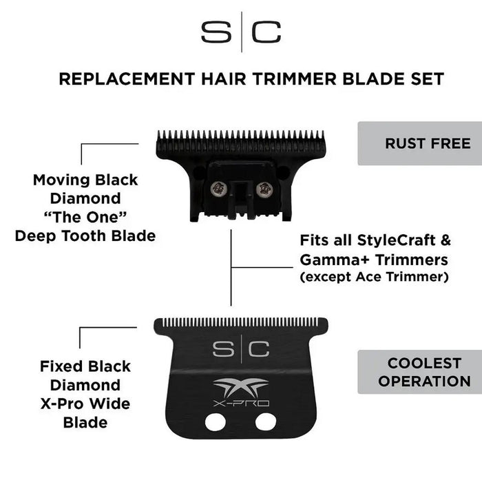 Stylecraft Replacement Fixed Black Diamond X-Pro Wide Fixed Trimmer Blade with Black DLC Cutter Blade #SC536B