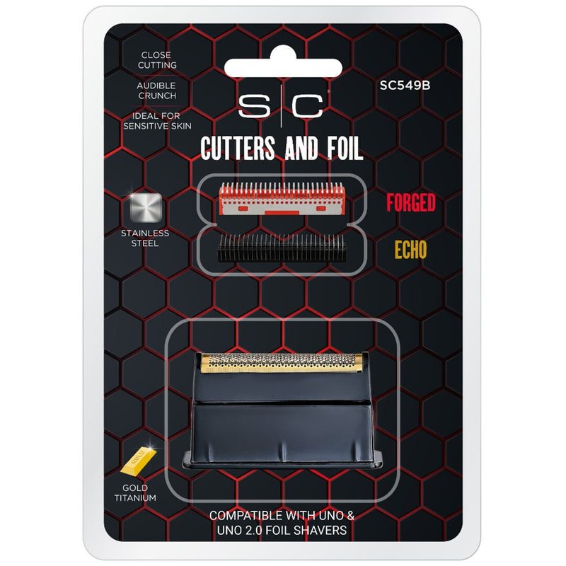 Stylecraft Gold Titanium Single Foil Head with Echo and Forged Cutters for Uno 2.0 Shaver #SC549B