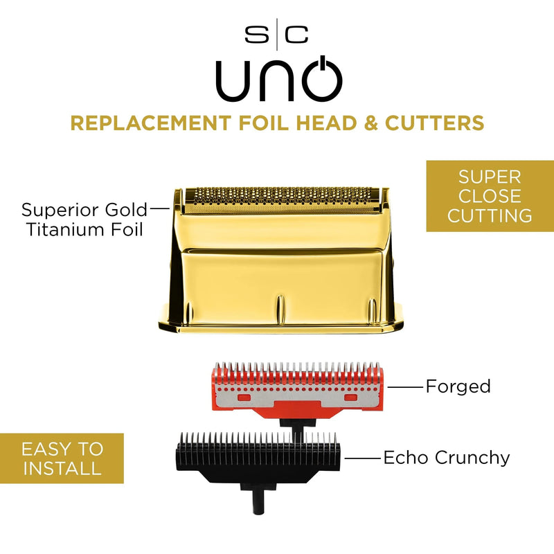 Stylecraft Gold Titanium Single Foil Head with Echo and Forged Cutters for the Uno Shaver #SC550G