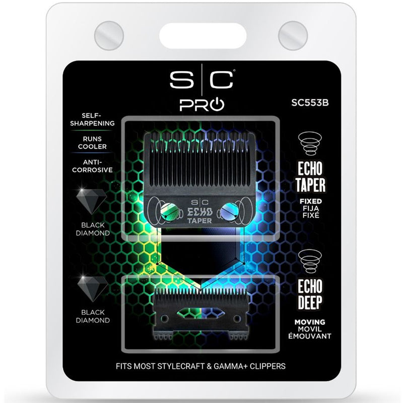 Stylecraft Replacement Echo Taper Black DLC Clipper Blade with Deep Tooth Cutter Set #SC553B