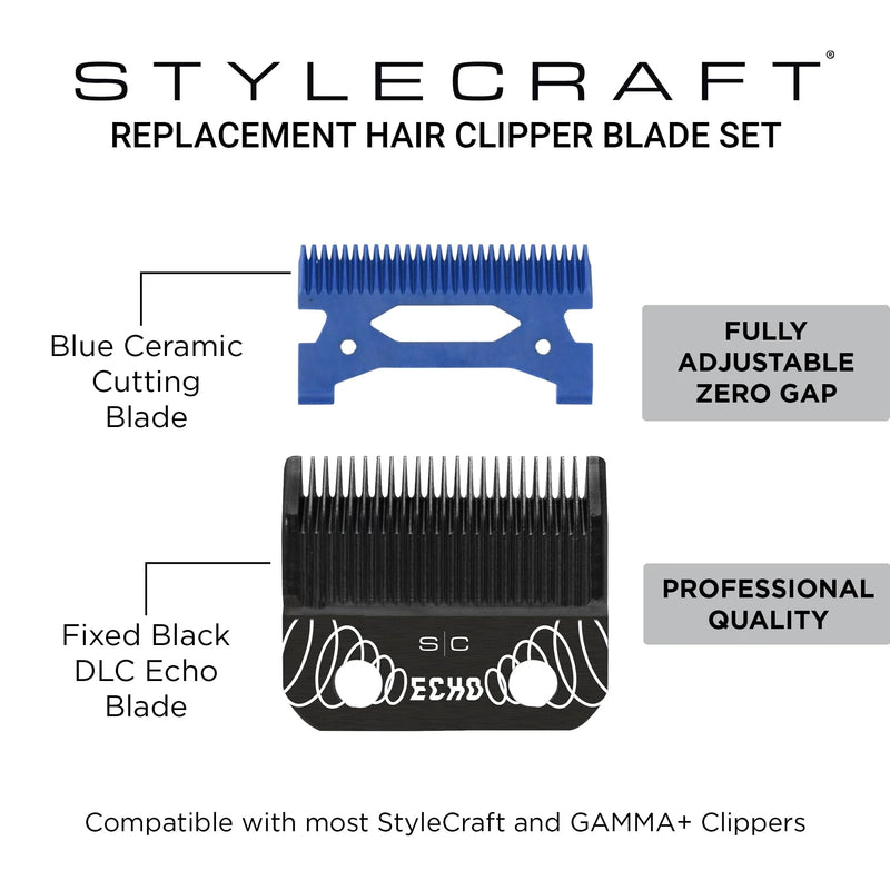 Stylecraft Replacement Echo Fixed Black Diamond Carbon DLC Clipper Blade with Blue Ceramic Cutter #SC554B