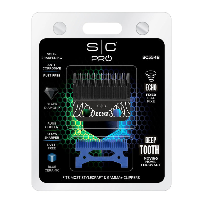 Stylecraft Replacement Echo Fixed Black Diamond Carbon DLC Clipper Blade with Blue Ceramic Cutter #SC554B
