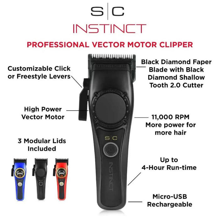 Stylecraft Instinct Professional Vector Motor Cordless Hair Clipper with Intuitive Torque Control #SC607M