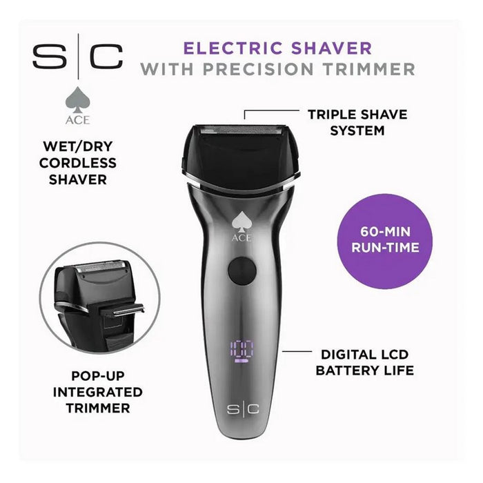 Stylecraft Ace 2.0 Professional Electric Shaver with Integrated Precision Pop-Up Trimmer #SC801