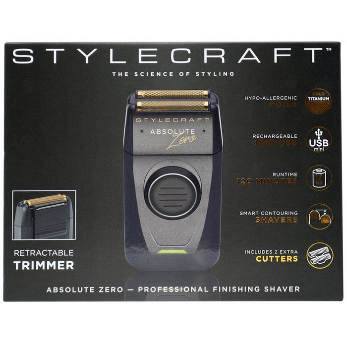 Stylecraft Absolute Zero Professional Mens Foil Shaver with Built-in Retractable Trimmer #SCAZF