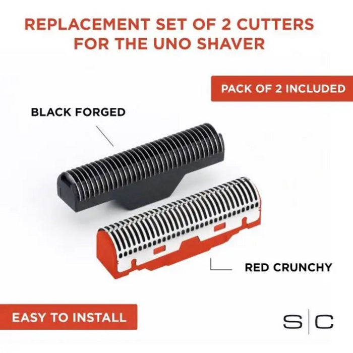 Stylecraft Replacement Set of 2 Cutters (1 Red Crunchy & 1 Black Forged) for the Uno Shaver #SCUNORC