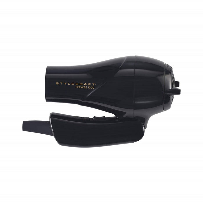 Stylecraft Peewee 1200 Folding Handle Dual Voltage Compact Travel Hair Dryer - Black #SCPW1200