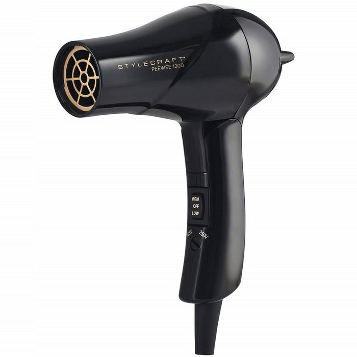 Stylecraft Peewee 1200 Folding Handle Dual Voltage Compact Travel Hair Dryer - Black #SCPW1200