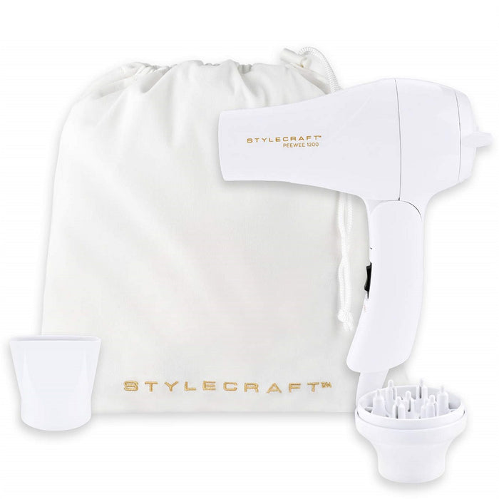 Stylecraft Peewee 1200 Folding Handle Dual Voltage Compact Travel Hair Dryer - White #SCPW1200W