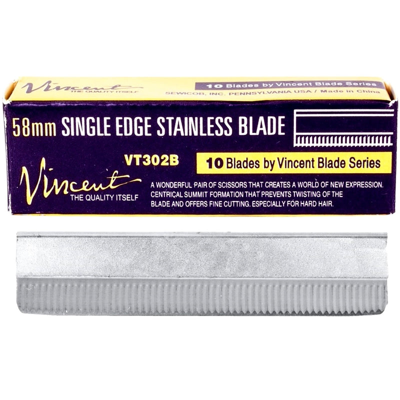 Vincent 58mm Single Edge Stainless 100 Blades #VT302B - 10 Blades x 10 Pack (Bulk)