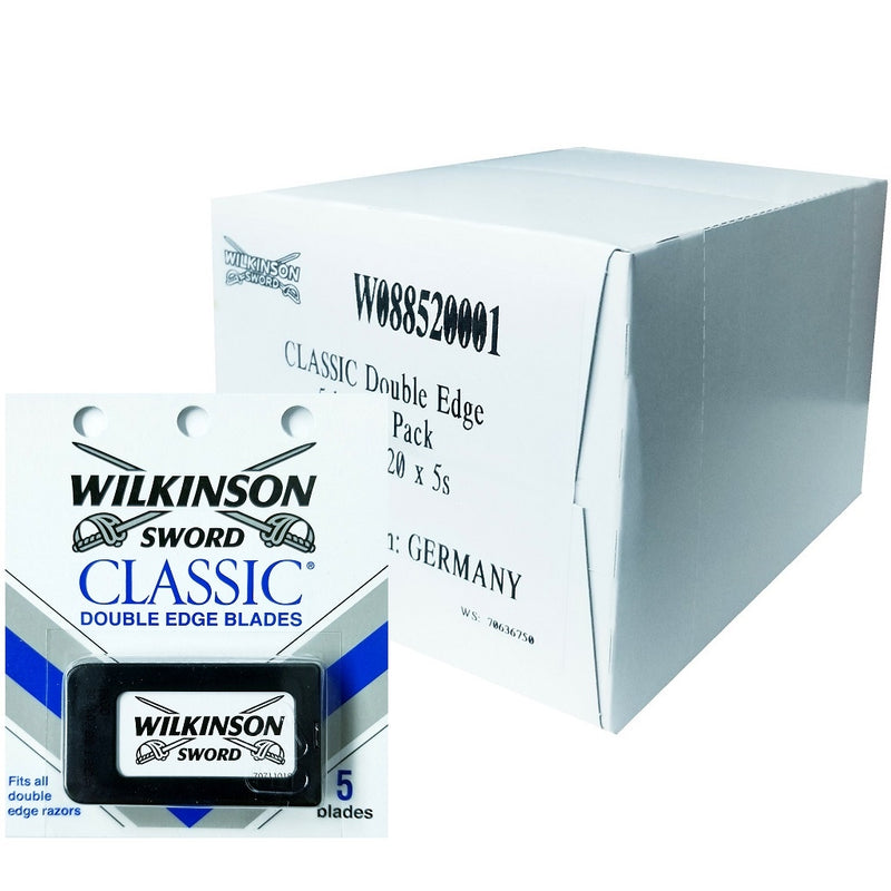 Wilkinson Sword Classic Double Edge Razor 100 Blades - 5 Blades x 20 Pack (Bulk)
