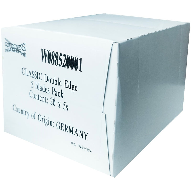Wilkinson Sword Classic Double Edge Razor 100 Blades - 5 Blades x 20 Pack (Bulk)